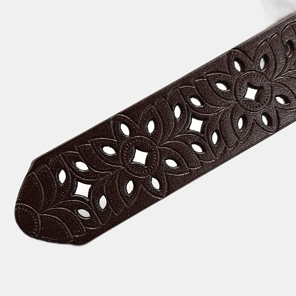 Vintage Hollow PU Leather Belt for Men & Women – Adjustable Metal Buckle