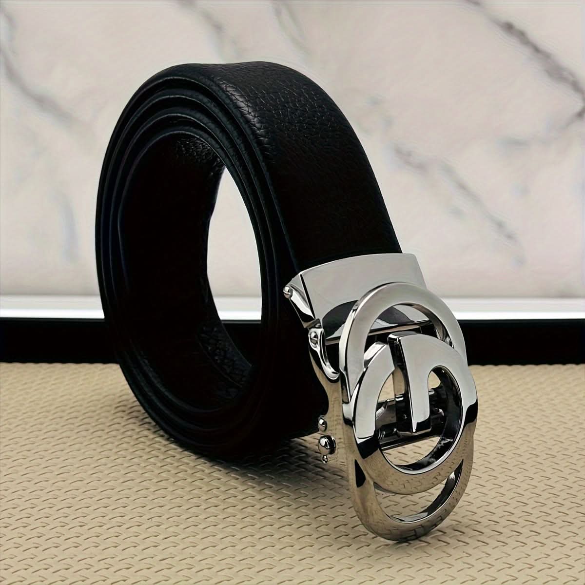 Men's Leather Belt with Automatic Alloy Buckle