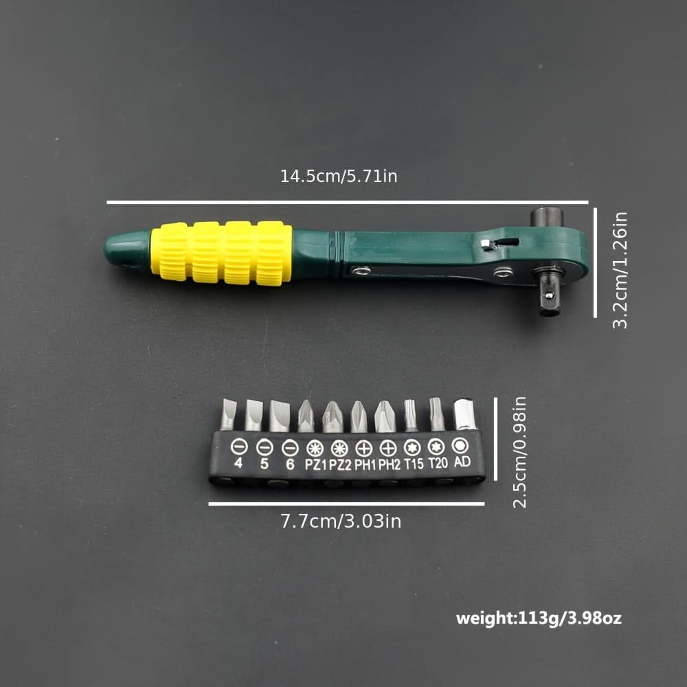 Mini Ratchet Wrench With 10 Screwdriver Bits