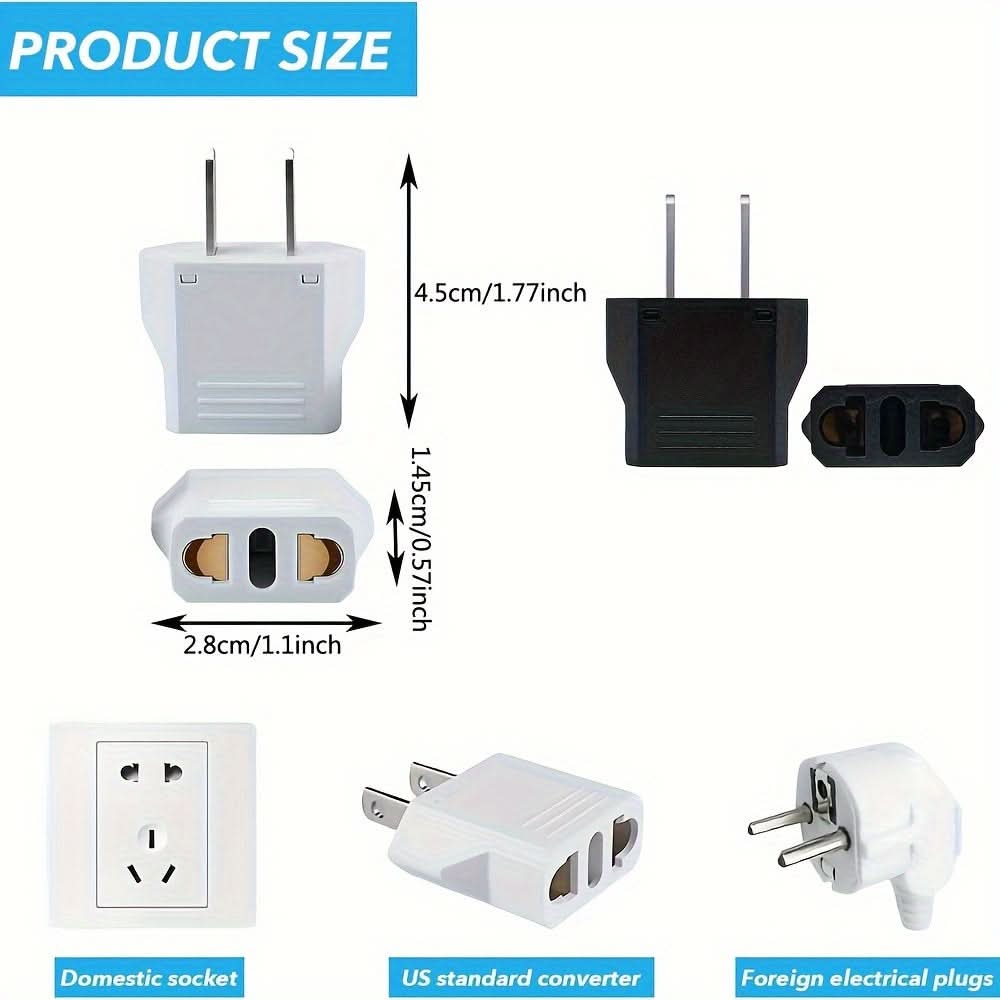 2PCS EU to US Plug Adapters for Travel