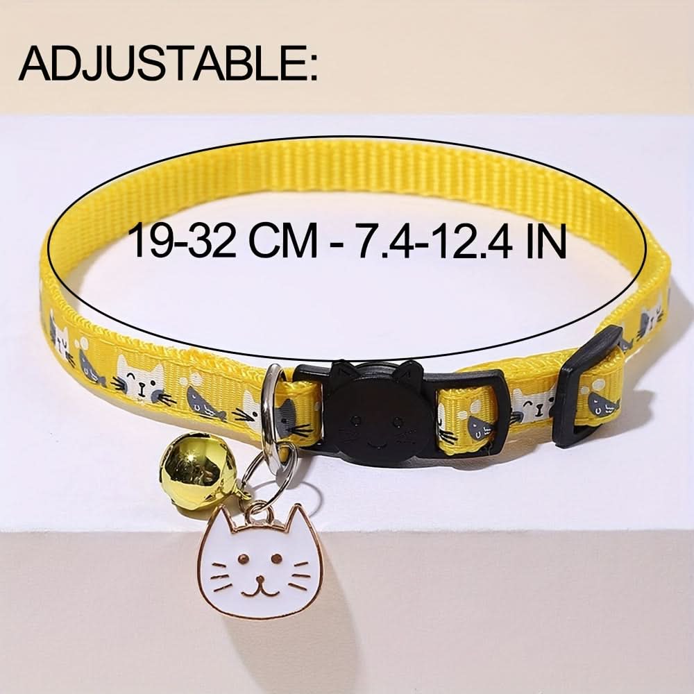 Adjustable Cartoon Pattern Cat Collar with Bell