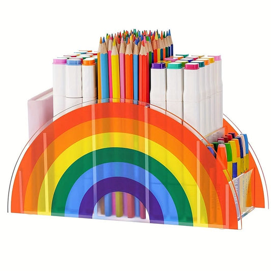 Rainbow Acrylic 5-Compartment Pen Holder