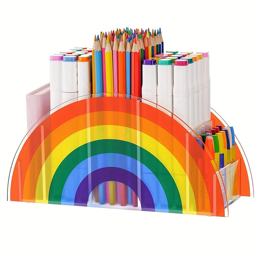 Rainbow Acrylic 5-Compartment Pen Holder