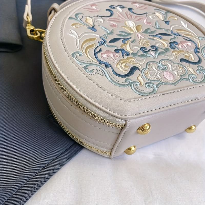 Striped PU Round Shoulder Bag – Vintage-Inspired Messenger