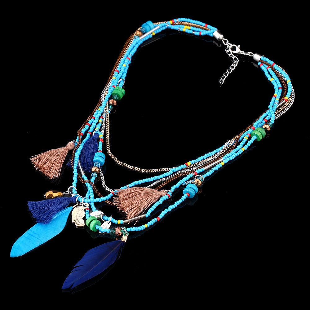 Bohemian Multi-Layer Beaded Tassel Necklace for Women – Handmade Resin Jewelry