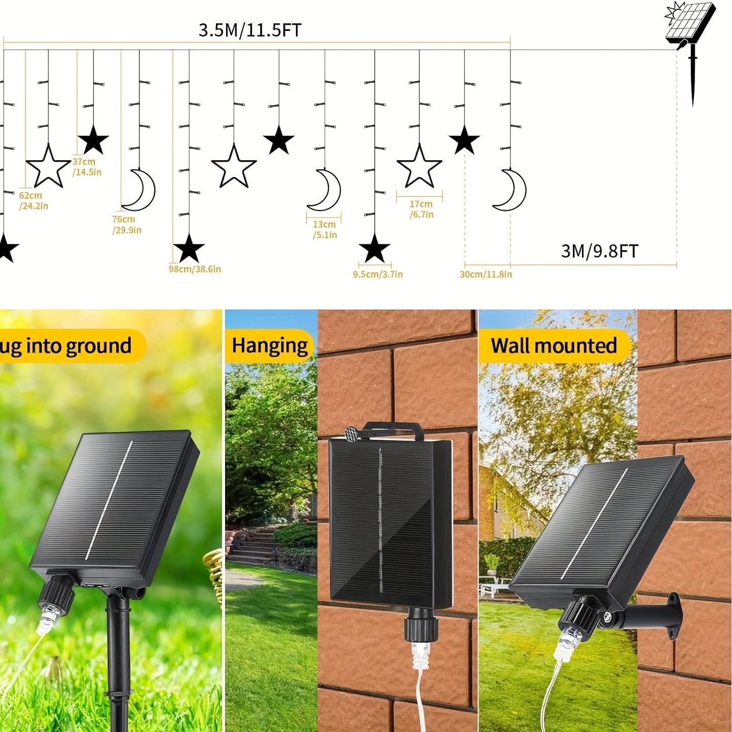 138 LED Solar Curtain Lights, Remote Control