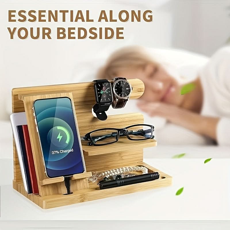 Square Wooden Phone Stand & Storage Organizer