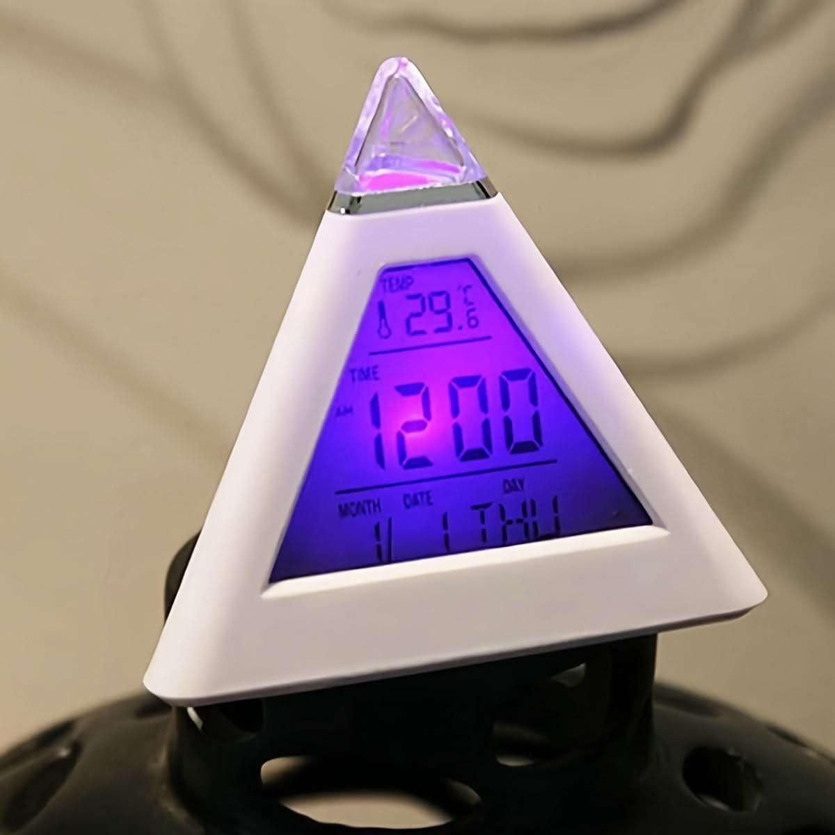 7-Color Changing LED Digital Alarm Clock – Pyramid Night Light