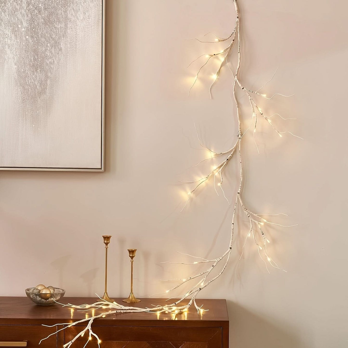 6ft Pre-Lit Birch Garland with 48 LEDs - Battery Operated, Remote & Timer Control