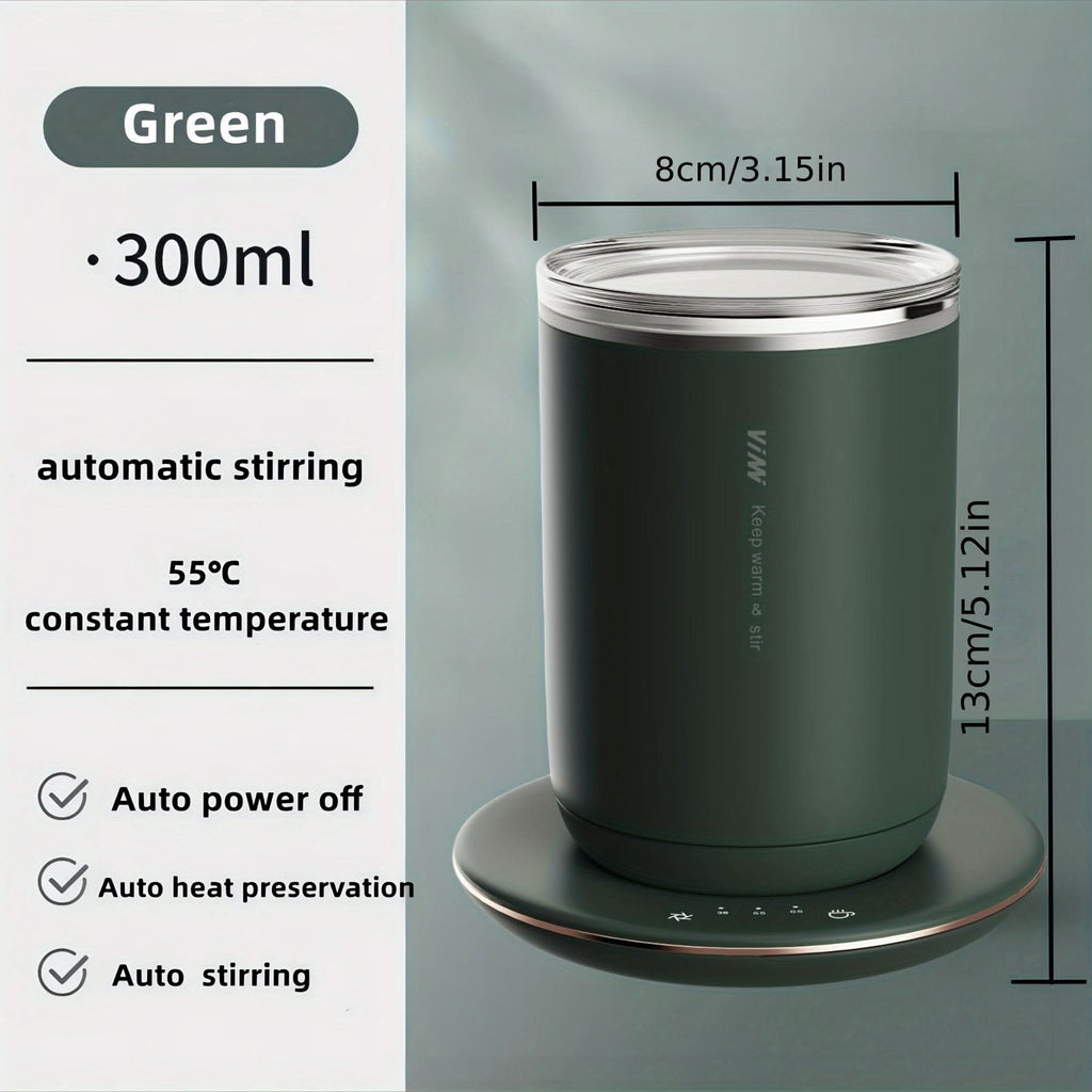 Smart Heat Self-Stirring Mug - Auto Heating, Insulated Stainless Steel Coffee Cup