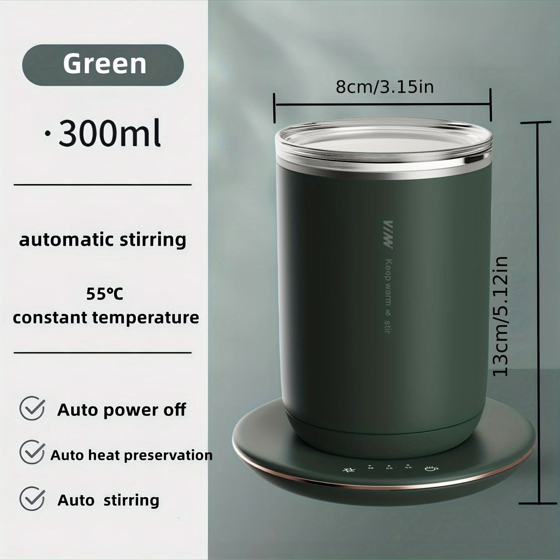 Smart Heat Self-Stirring Mug - Auto Heating, Insulated Stainless Steel Coffee Cup