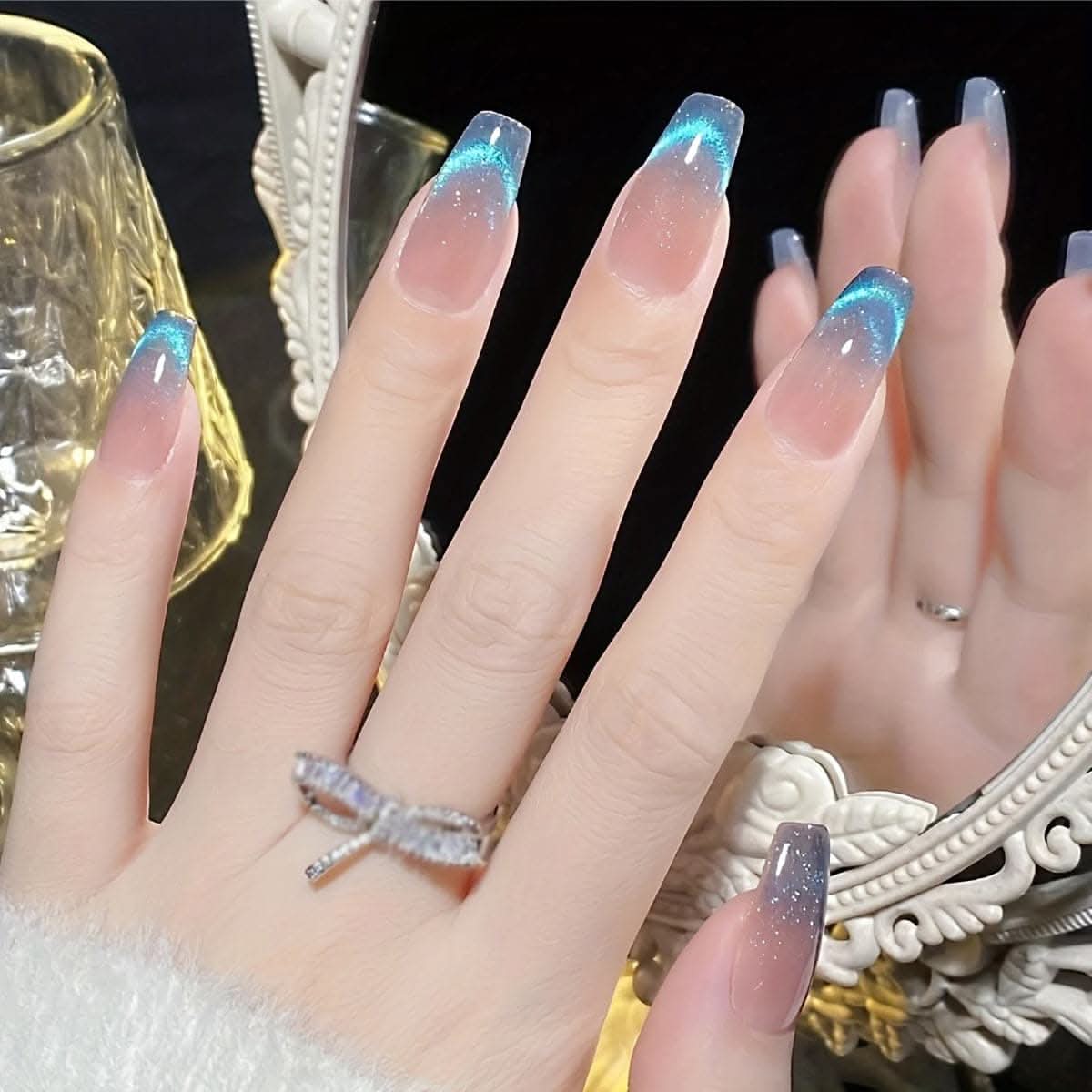 24pcs Aurora Blue Gradient Press-On Nails