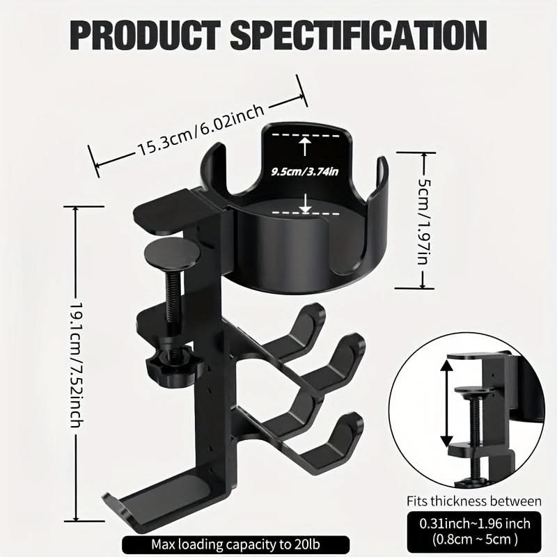 3-in-1 Under Desk Clamp Headphone Stand