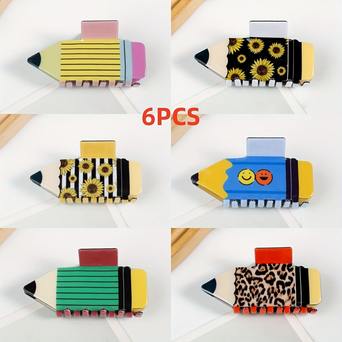 6PCS Cute Pencil-Shaped Hair Claw Clips