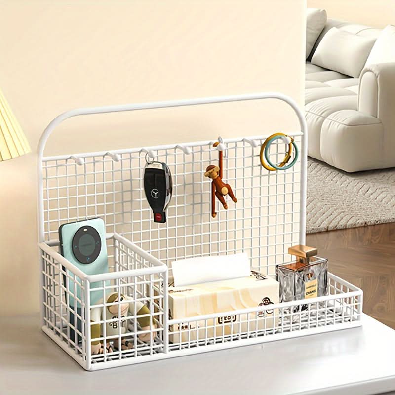 Metal Desk Organizer with Hooks, Compact Multi-Function Storage
