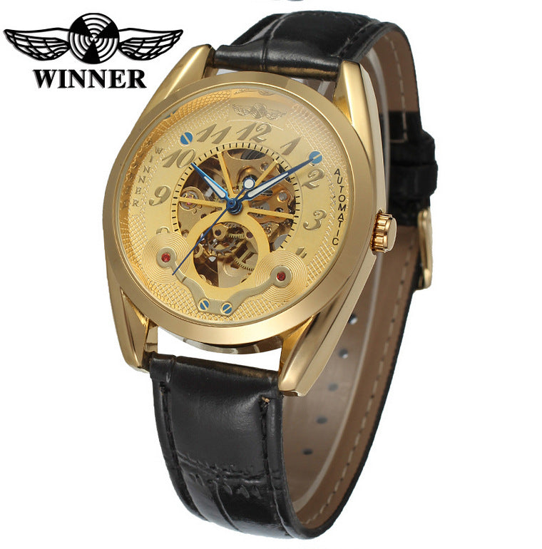 T-Winner Men’s Hollow Mechanical Watch – Business Leather Strap Automatic Timepiece