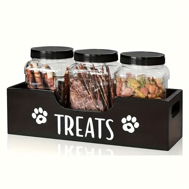 Wooden Pet Treat Holder with Airtight Jars
