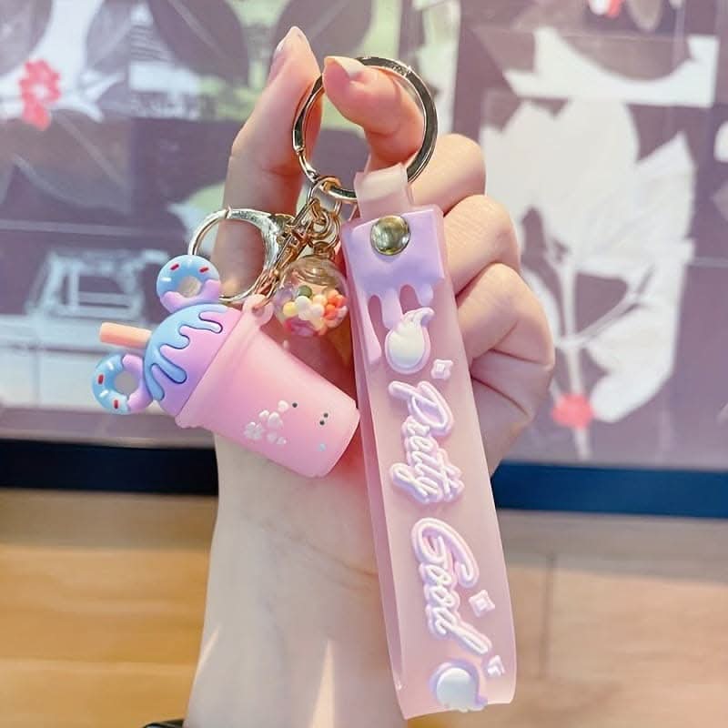 Cute Candy Color Ice Cream Cup Keychain – Silicone
