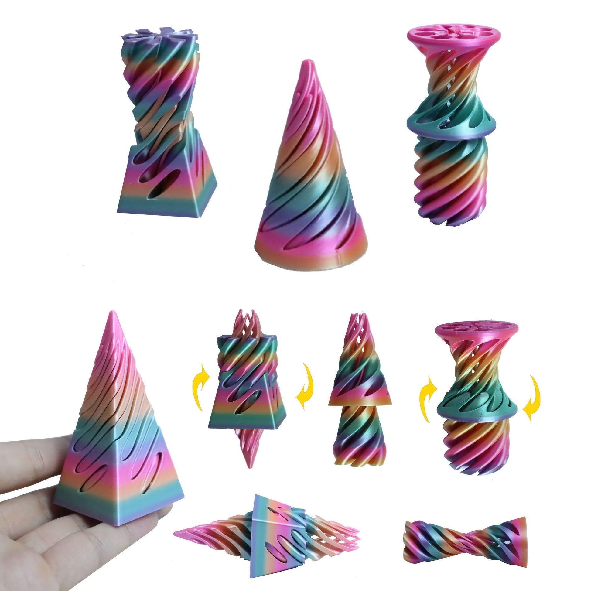 3pcs Spiral Cone Fidget Toys – 3D Printed Swirl Sensory Toys