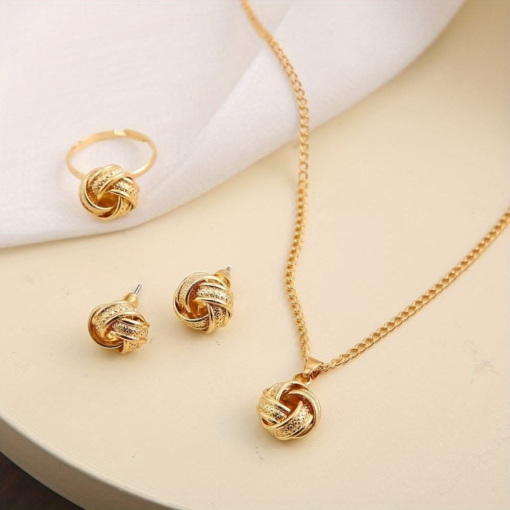 Boho Chic Vintage Jewelry Set – Necklace, Ring, Studs