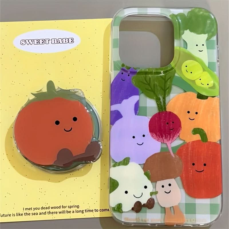 Colorful Transparent Vegetable Phone Case with Matching Stand for Apple iPhone