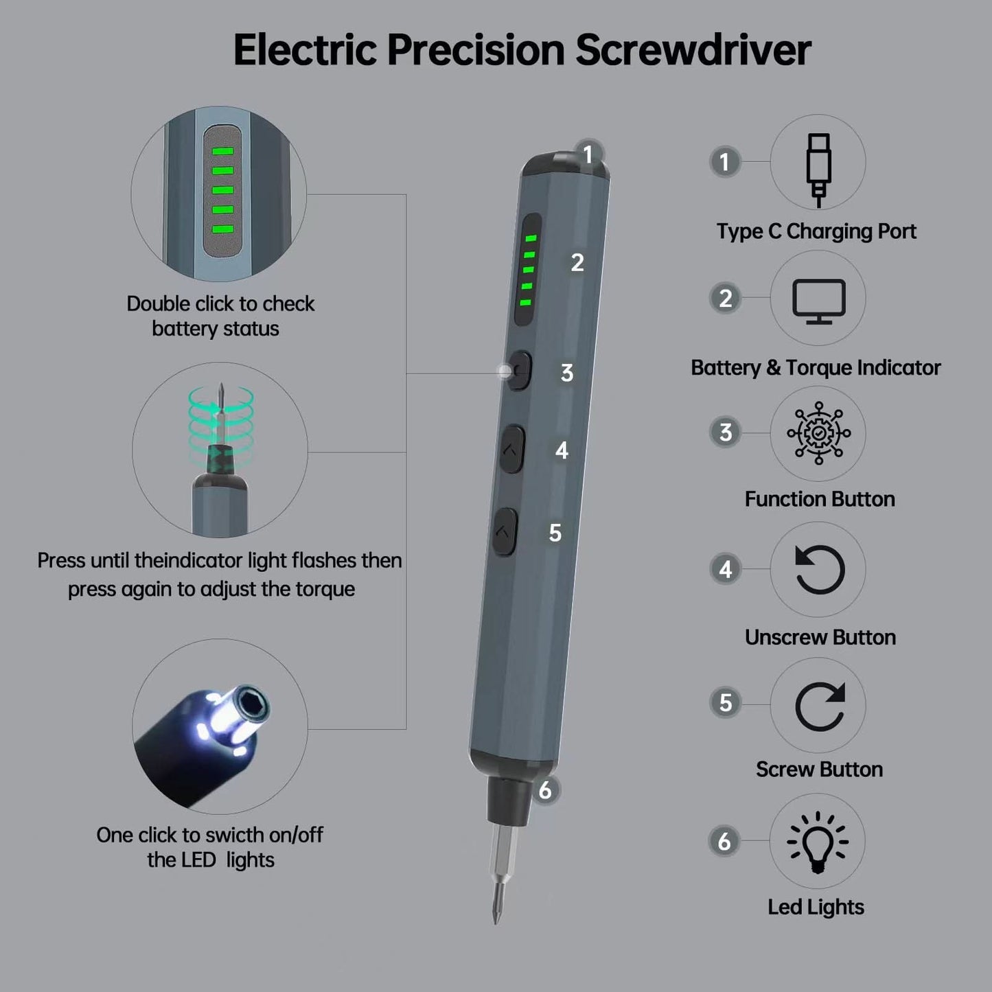 Electric Precision Screwdriver Set with 64 Magnetic Bits