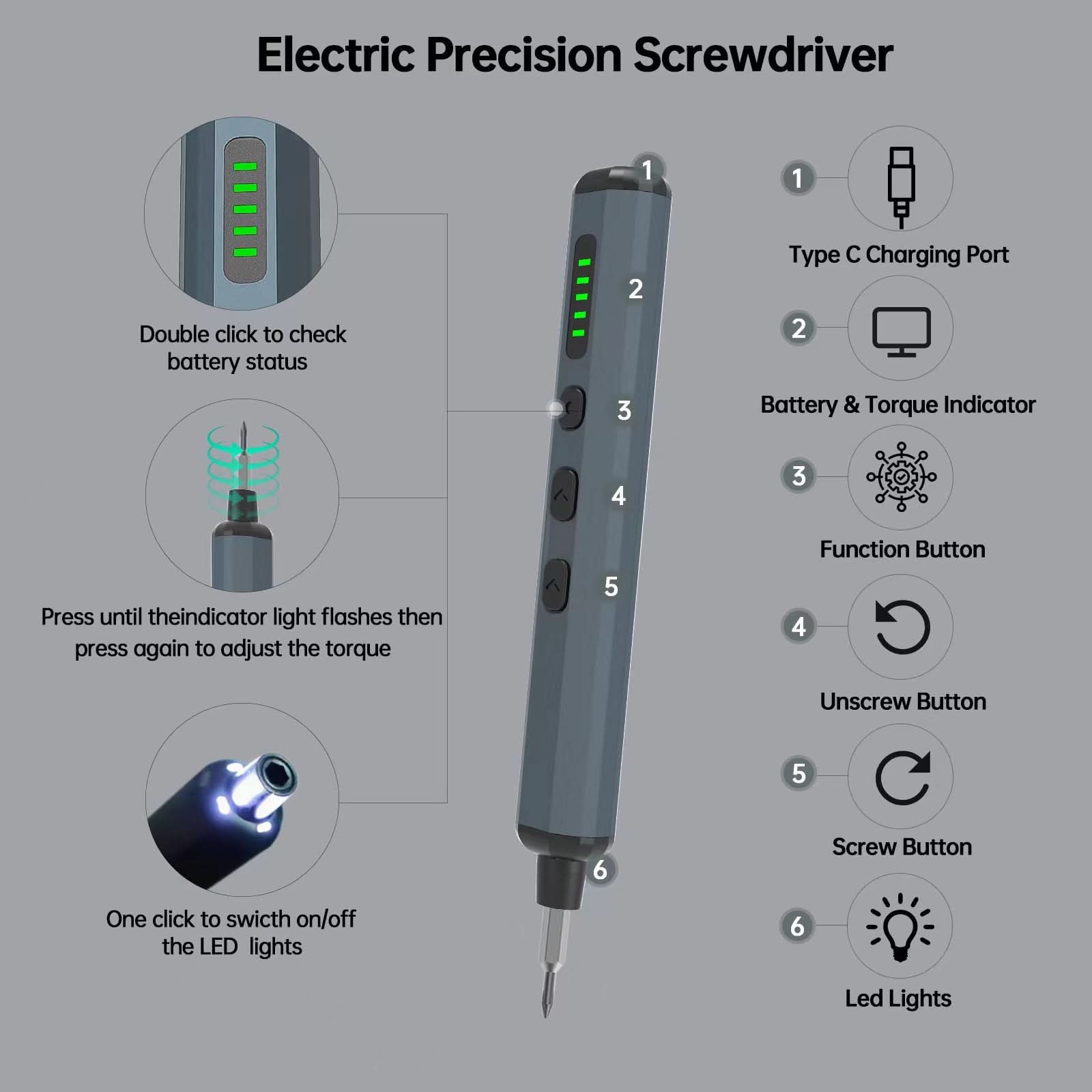 Electric Precision Screwdriver Set with 64 Magnetic Bits
