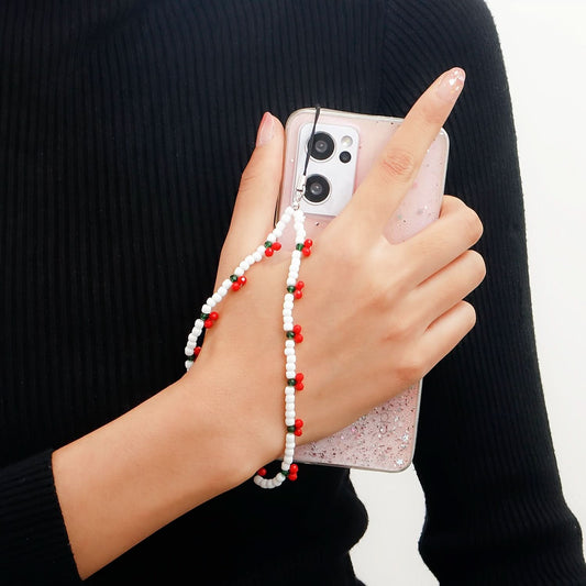 Hand-Woven White Beaded Phone Strap Accessory