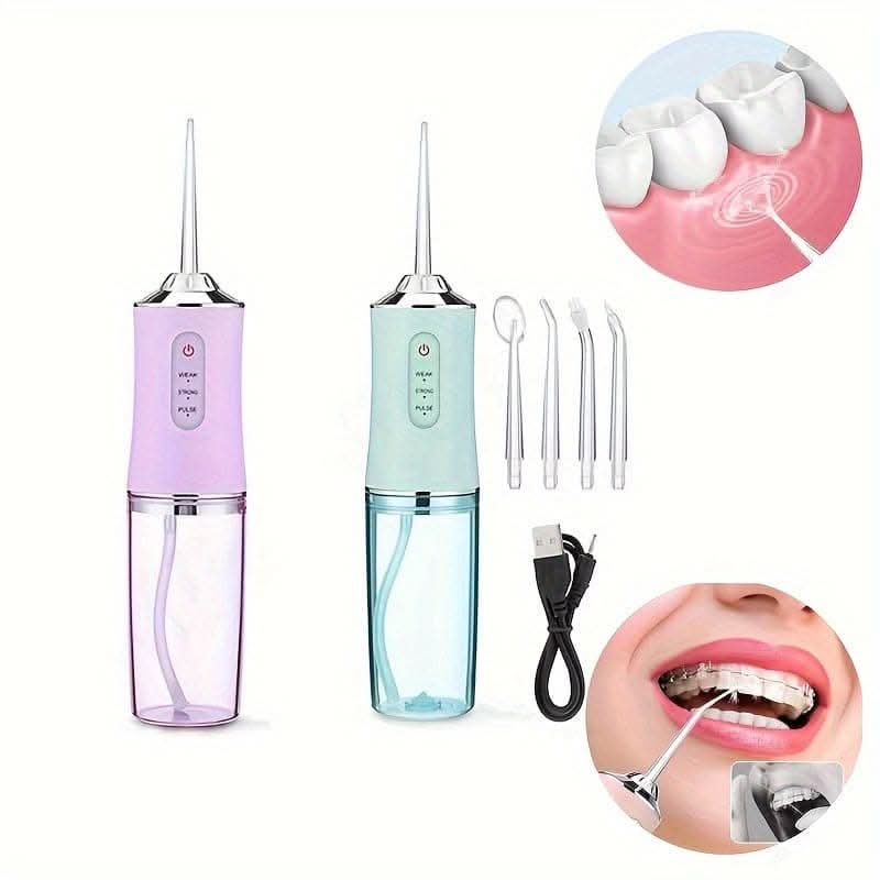 Portable Dental Water Flosser – USB Rechargeable, 4 Jet Tips, 3 Modes, Waterproof