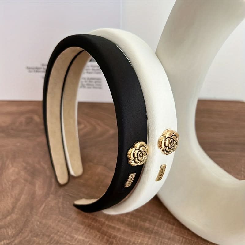 Chic Black Satin Camellia Flower Headband
