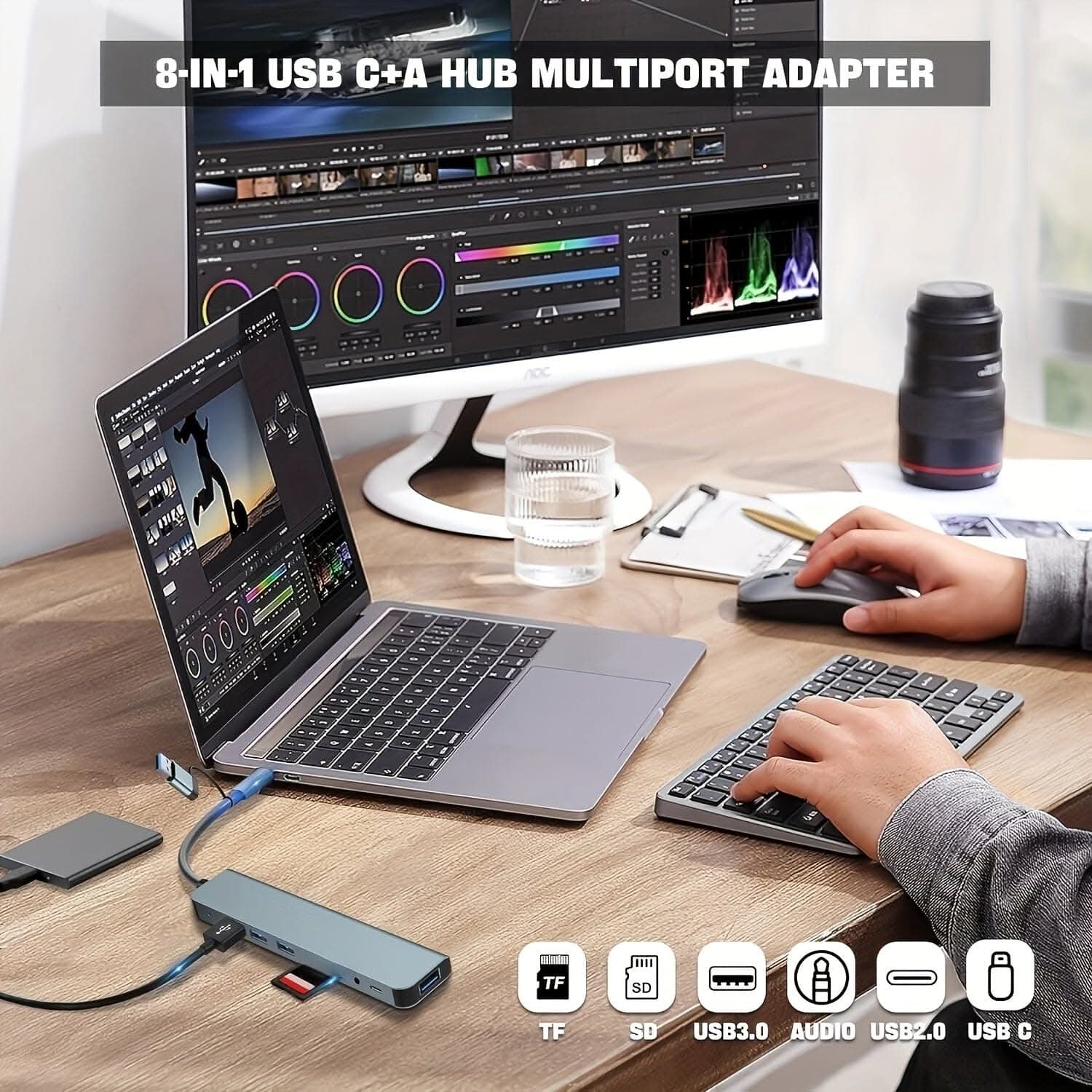 8-in-1 USB Hub with Type-C Adapter