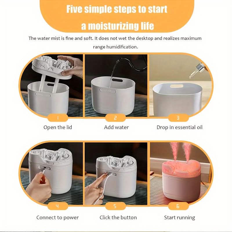 Volcano USB Humidifier & Aromatherapy Diffuser – LED Nightlight, Double Spray