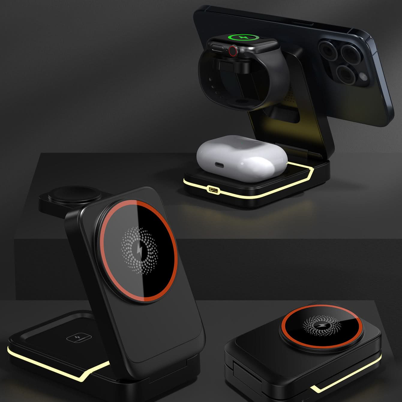 3-in-1 Foldable Wireless Charging Stand - Fast Charging Station