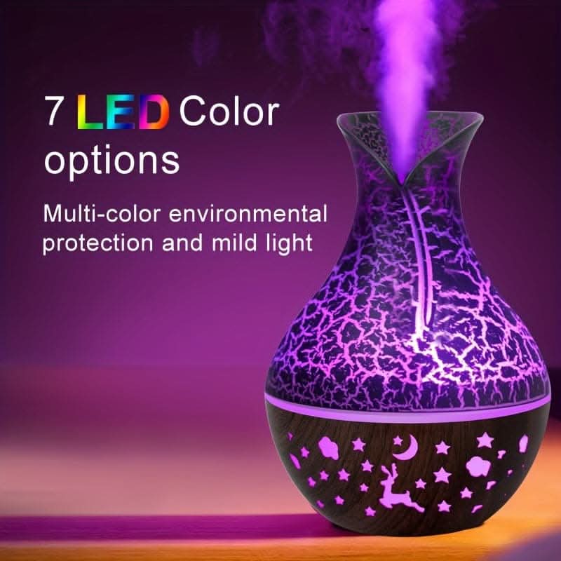 150ml Wood Grain Aromatherapy Diffuser Humidifier - Stylish Vase Design with LED Light