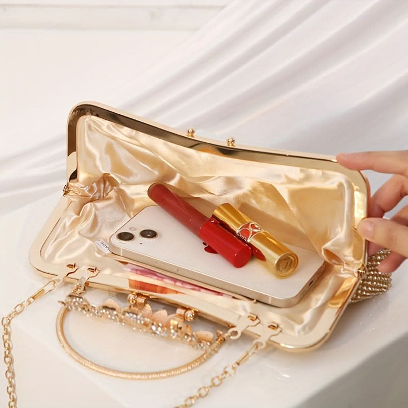 Golden Rhinestone Clutch Bag for Evening Events