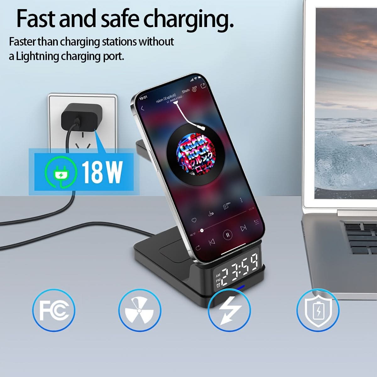 4-in-1 Magnetic Wireless Charging Stand with Digital Clock - Type-C USB