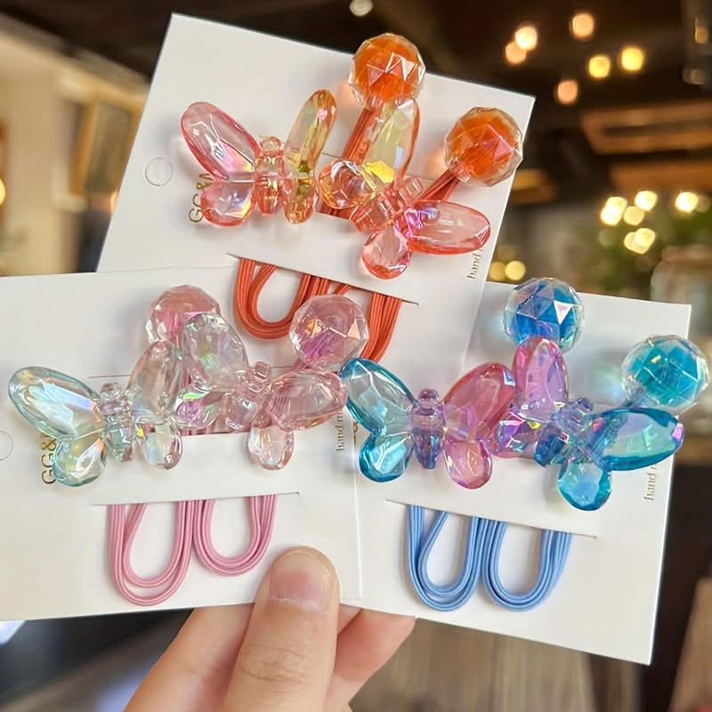 5PCS Butterfly Beaded Hair Ties for Girls