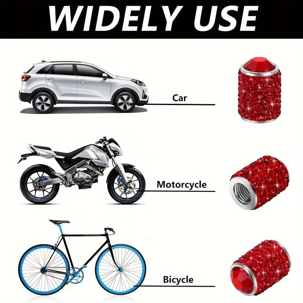 4pcs Bling Tire Valve Caps – Crystal Rhinestone Car Wheel Stem Covers