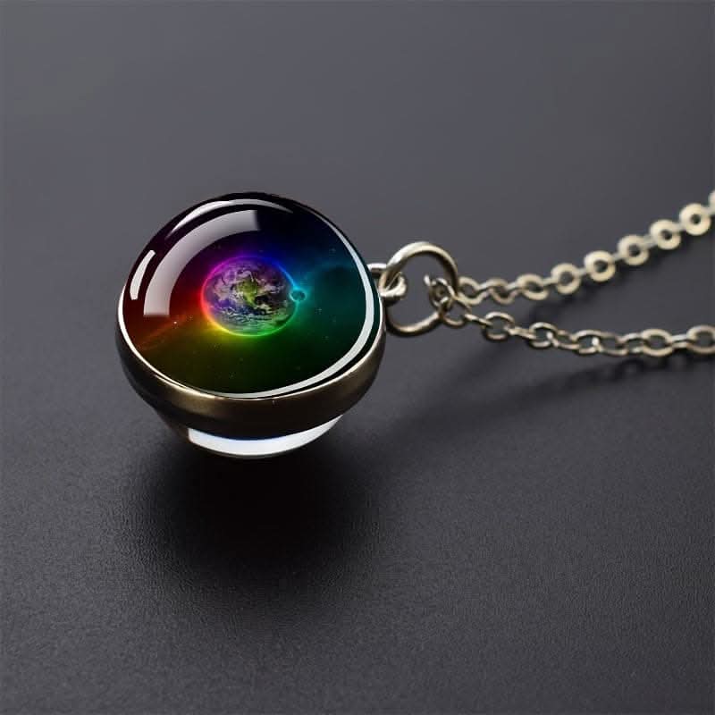 Solar System Glass Pendant Necklace - Celestial Jewelry