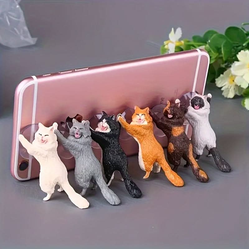 6-Pack Cute Cat Phone Holders – Multifunctional Mini Plastic Desk Stands