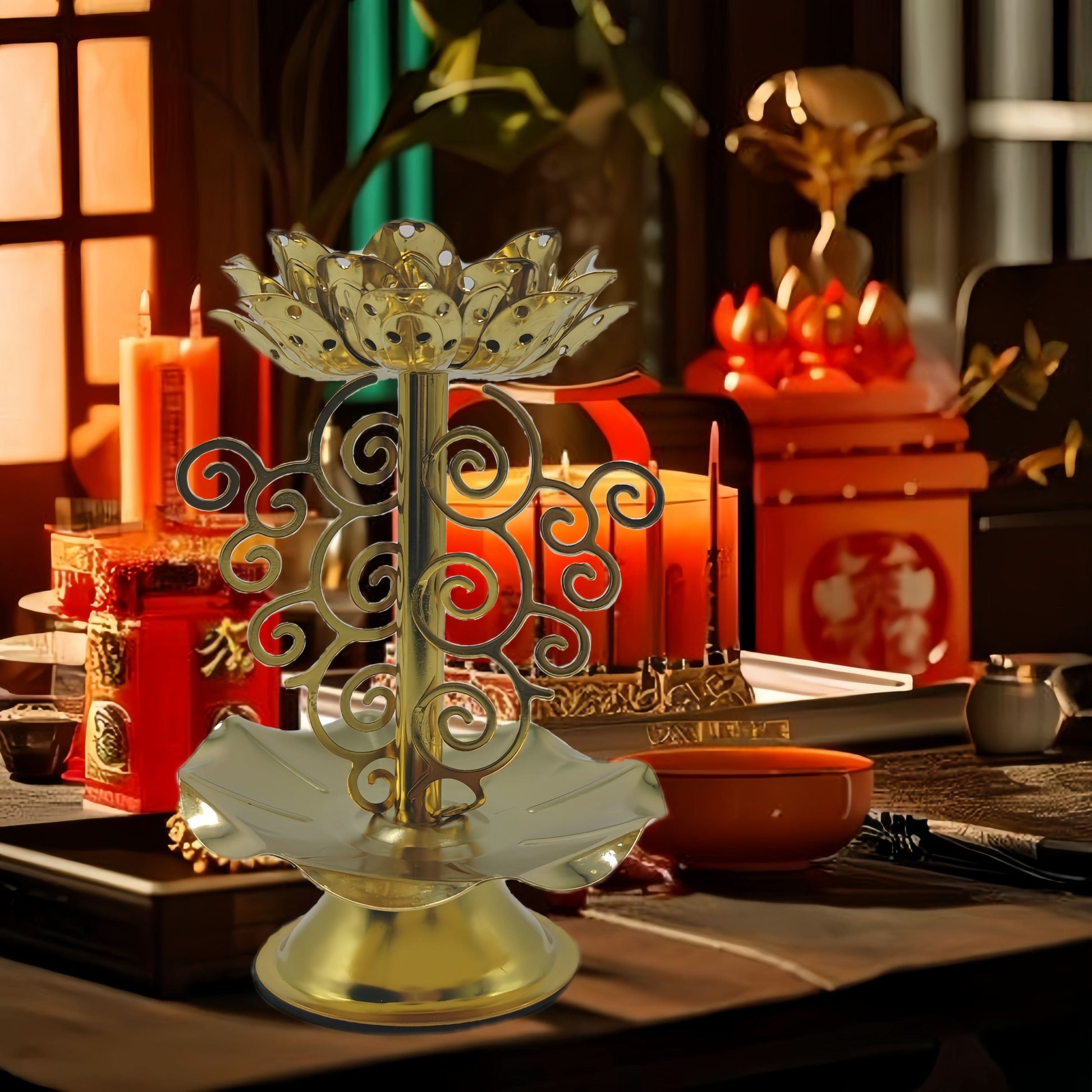 Exquisite Lotus Metal Candlestick Holder for Home & Prayer