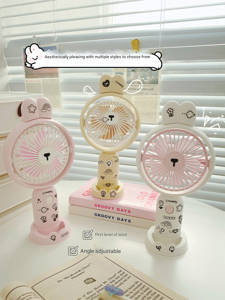 Portable USB Desk Fan – Mini Cartoon Handheld Cooling Fan with Rechargeable USB Charging, Quiet Desktop Air Fan for Students & Travel