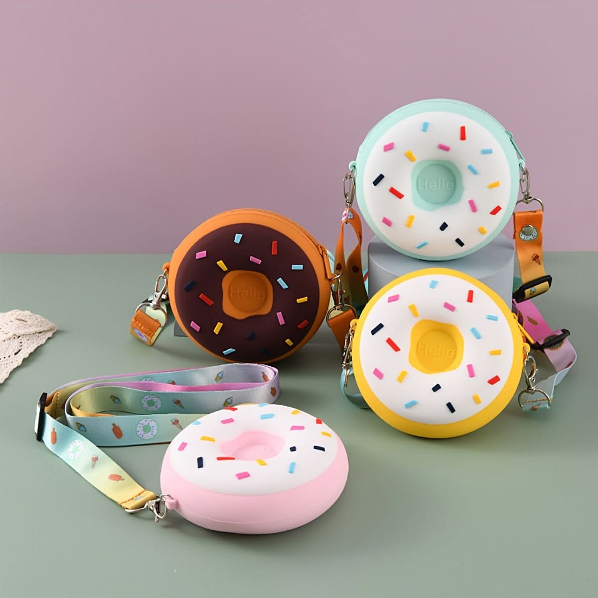 Donut-Shaped Girls' Coin Purse Shoulder Bag