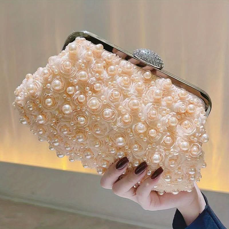 White Pearl Clutch with Floral Embellishments
