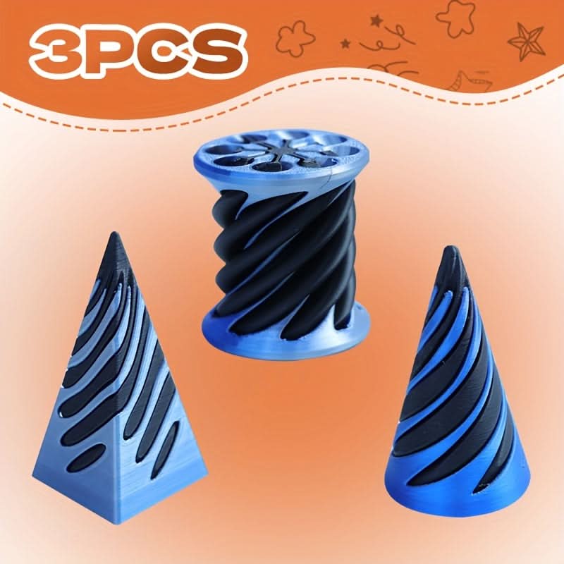 3pcs Spiral Cone Fidget Toys – 3D Printed Swirl Sensory Toys