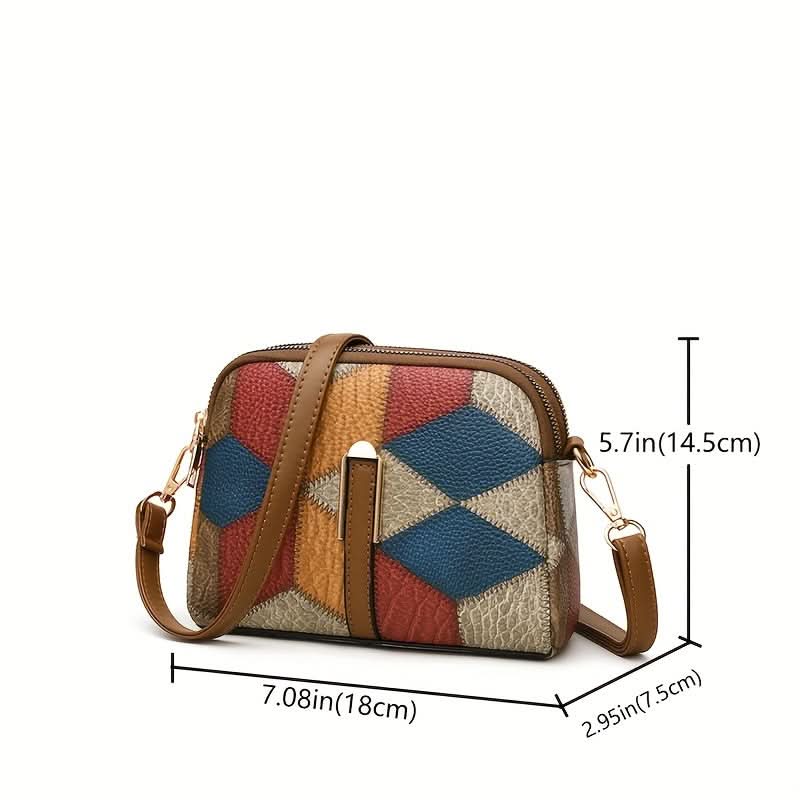 Mini Colorblock Crossbody Bag – Retro Rhombus Print