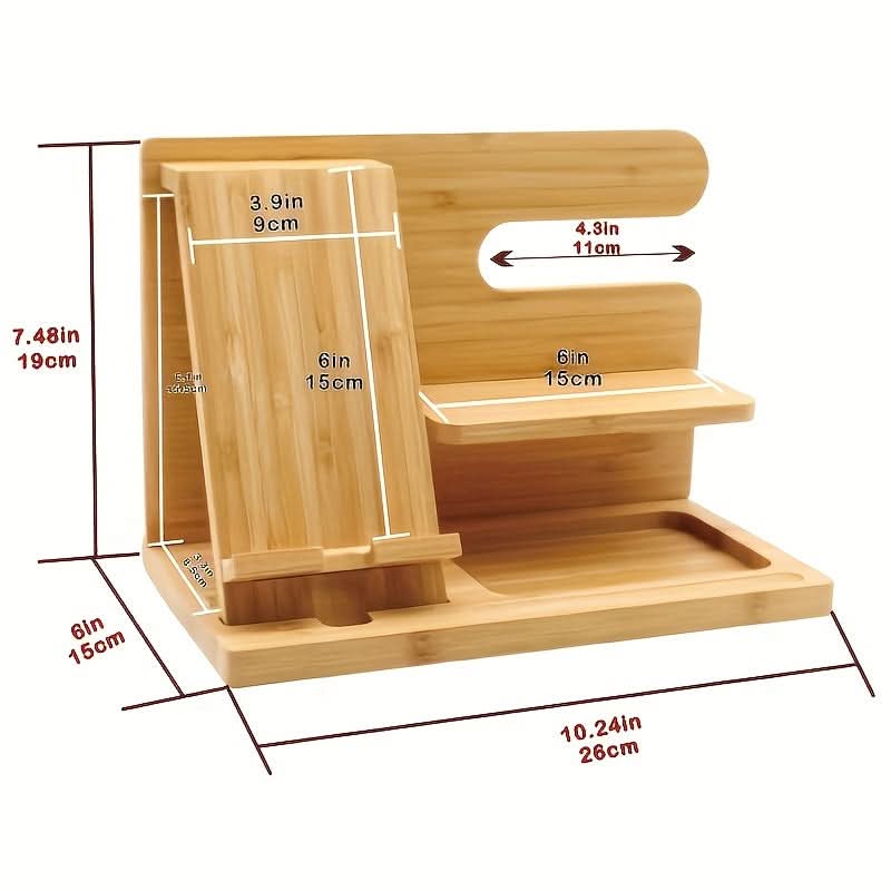 Square Wooden Phone Stand & Storage Organizer