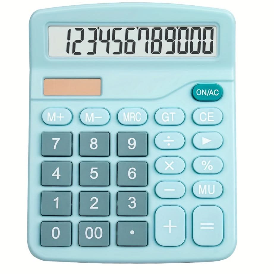 12-Digit Solar-Powered Calculator - LCD Display