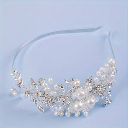 Faux Pearl Rhinestone Flower Headband for Brides