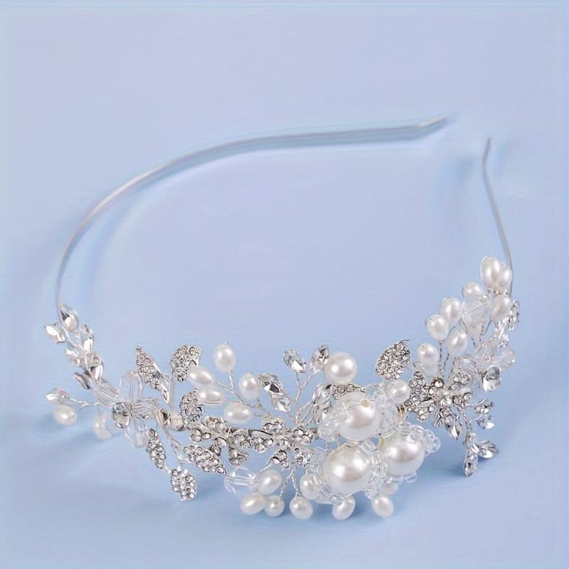 Faux Pearl Rhinestone Flower Headband for Brides
